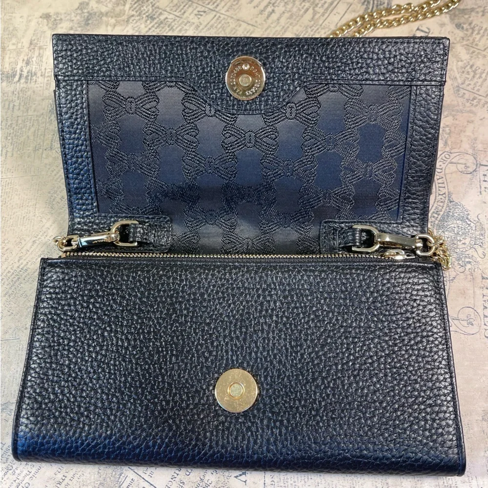 Ted Baker Cimmy Black Leather Knotted Crossbody Matinee Wallet on Chain